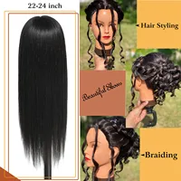 Tête de formation synthétique cheveux longs pour tresse coiffure avec pince support de perruque tête de poupée pour coiffures tête de Mannequin 3