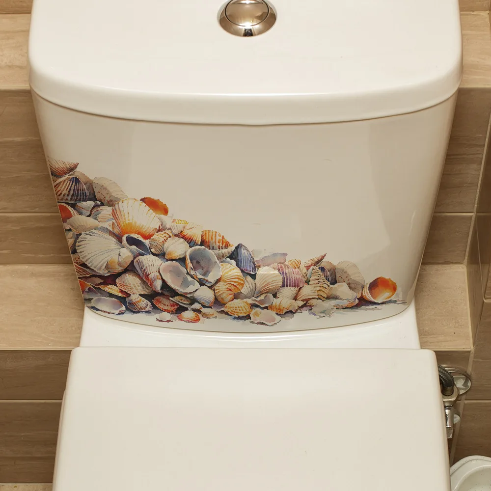 Cartoon Creative Watercolor Shell Bathroom Toilet Toilet Sticker Decorative Wall Sticker