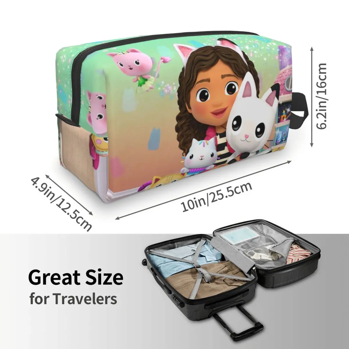 Custom Fashion Gabbys Dollhouse Travel Toiletry Bag for Gabby Cat Pandy Paws Makeup Cosmetic Organizer Beauty Storage Dopp Kit 4