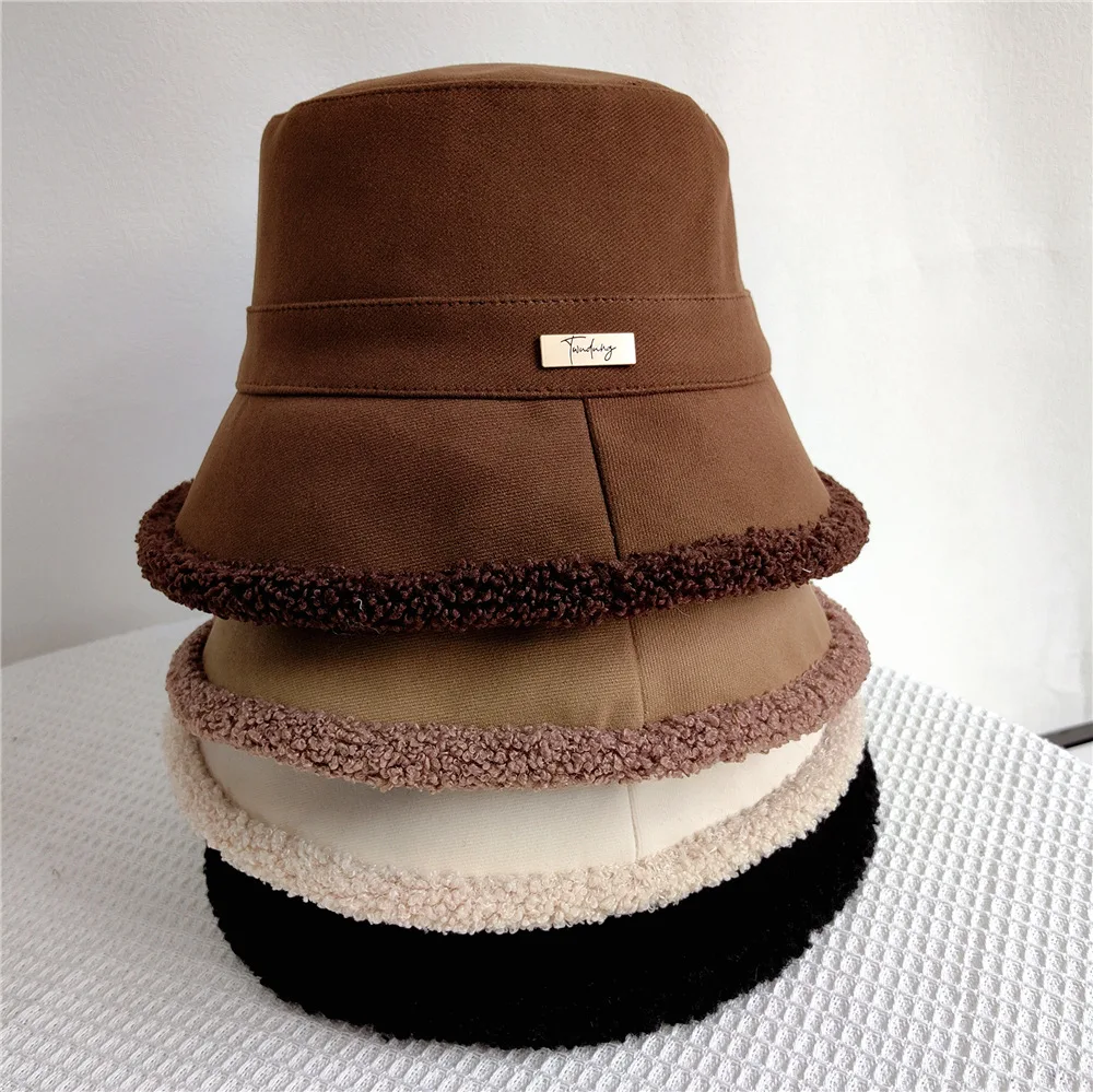 

Fashion Winter Lamb Wool Fleece Cap Faux Fur Bucket Hat Women Corduroy Fisherman Hats Outdoor Warm Panama Caps