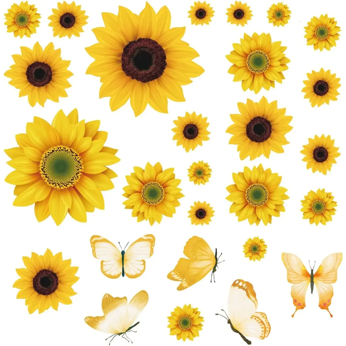 Wall Stickers Sunflower Decorations for Bedroom Kitchen Classroom Living Room Self-Adhesive Vinyl Sunflower and Butterfly Wall Stickers
