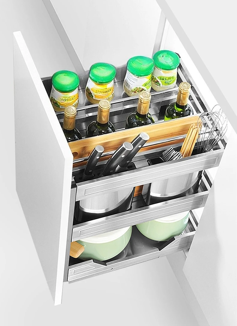 Iron Kitchen Cabinet Storage Sliding Drawer Organizer Household Freestanding Narrow Drawers Stainless Steel Spices Container