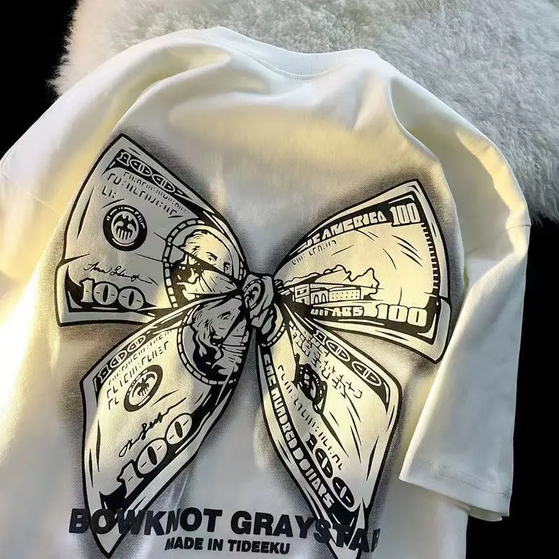 

Cotton Short-sleeved T-shirt Women's Summer Three-dimensional Dollars Bow Decoration New Round Neck Top Loose Women's Top