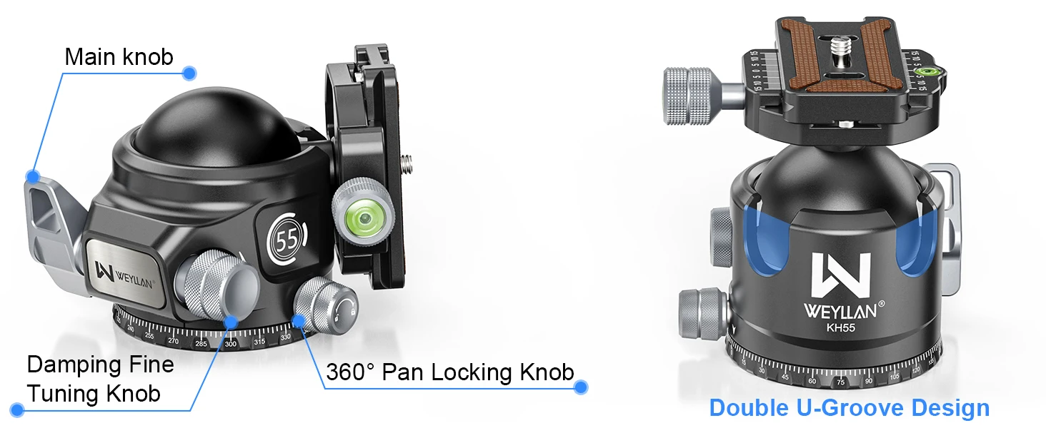 KH55 55mm Low Profile Ball Head Closed-Body Heavy Duty Tripod Head With Mlok Arc