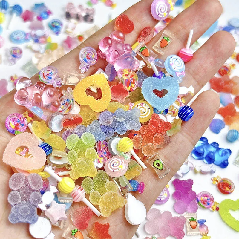 다채로운 캔디 혼합 시리즈 네일 아트 참 페인트 롤리팝 퍼지 하트 비즈 네일 장식 매니큐어 DIY 액세서리