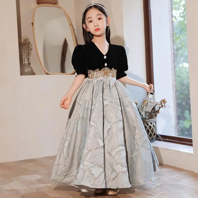 

2024 Kids Elegant Evening Prom Dress Baby Girls Pageant Vestidos Teenager Wedding Party Princess Dresses Girl Graduation Robe