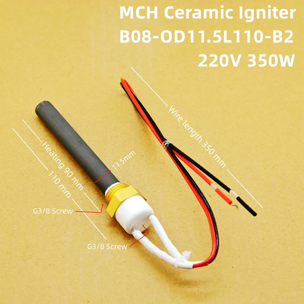 220V350W Ceramic Igniter for Pellet Stove Heating Tube Spark Plug for Wood Pellet Stove 11.5x6.5x110mm ignition electrode
