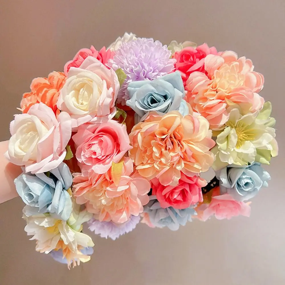 

Simulation Flower Floral Garland Hair Ornaments Colorful Bridal Crown Hair Hoop Headress Children Flower Headband Wedding