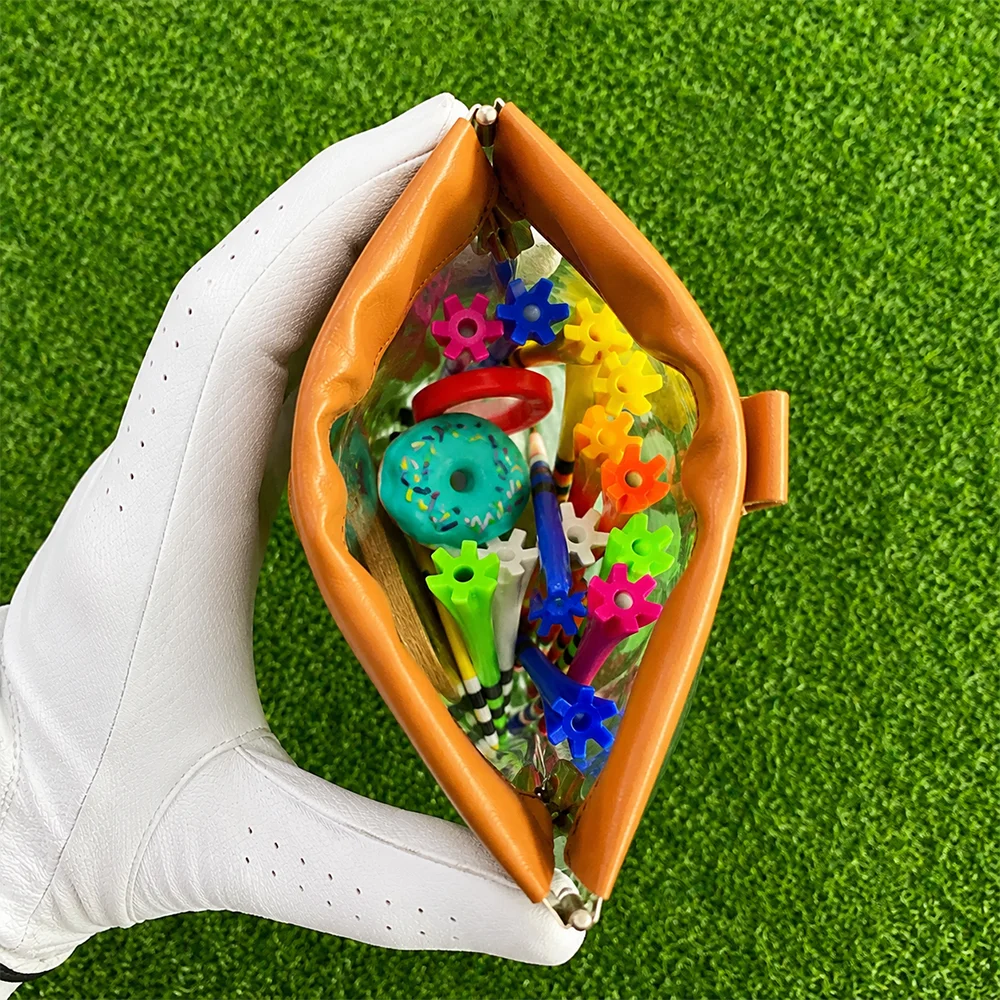 Transparent Golf Accessories Pouch with Auto-Closing Tee Holder and Green Fork