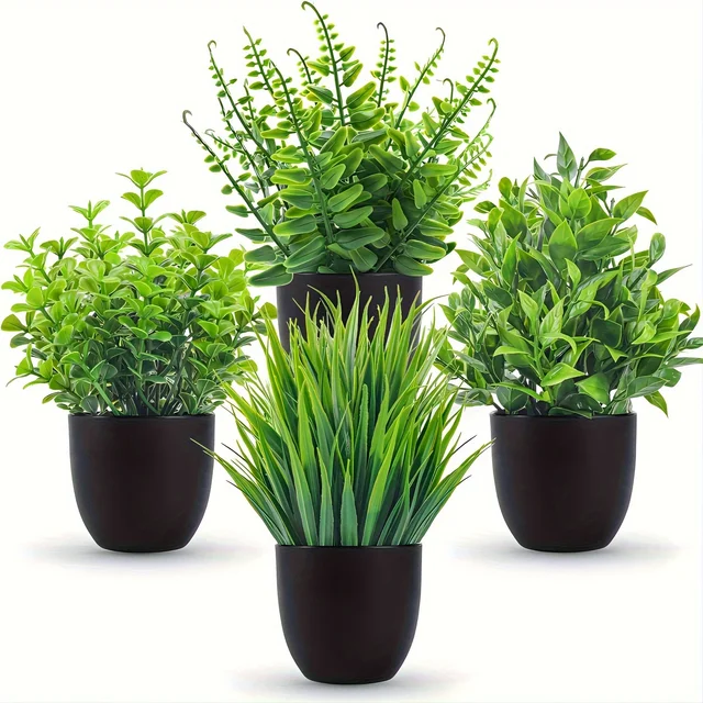 4pcs Mini Artificial Potted Plants Fake Bonsai Greenery for Home Office Farmhouse Bathroom Shelf Decor Indoor 2