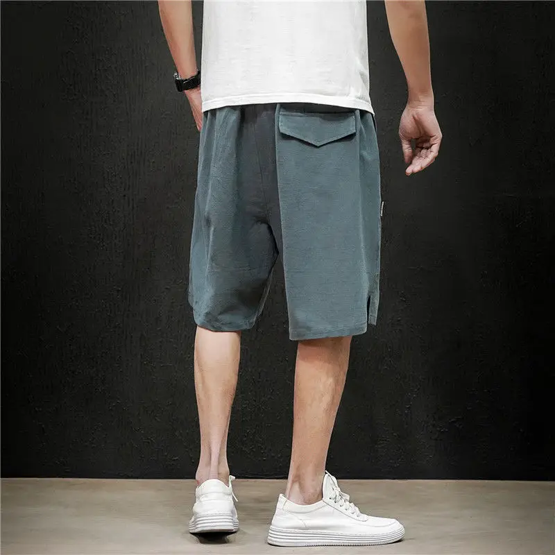 Men's Cotton-Linen Shorts Pants Male Summer Breathable Solid Color Linen Trousers Fitness Streetwear   5XL X105