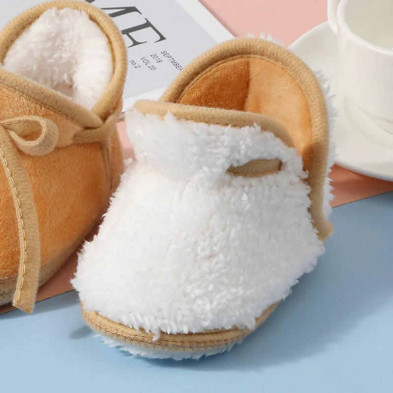 Suefunskry Baby Girls Boys Boots Fur Lining House Slippers Winter Warm Infant First Walker Shoes with Non-Skid Soft Soles