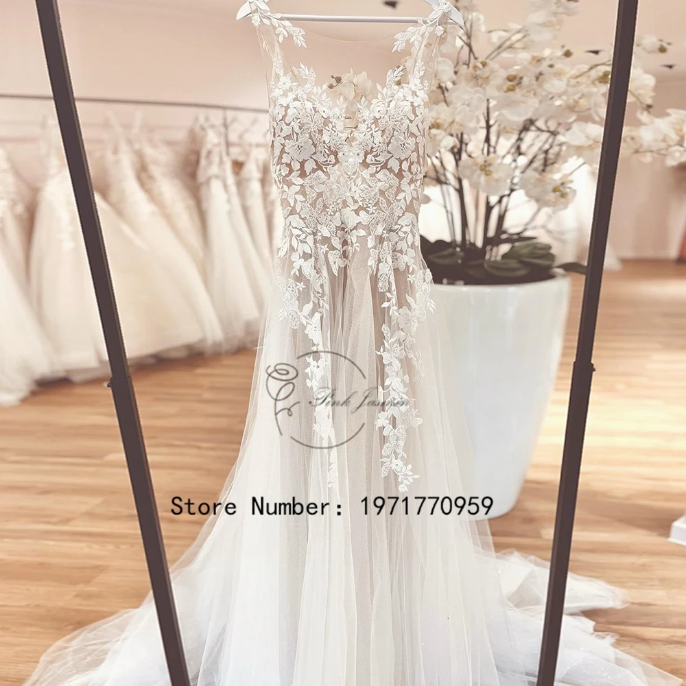 

Gorgeous Luxury Ivory Wedding Dresses For Women Fashion O Neck Applique Elegant Lace Court Train Bridal Gowns Robe De Mariée