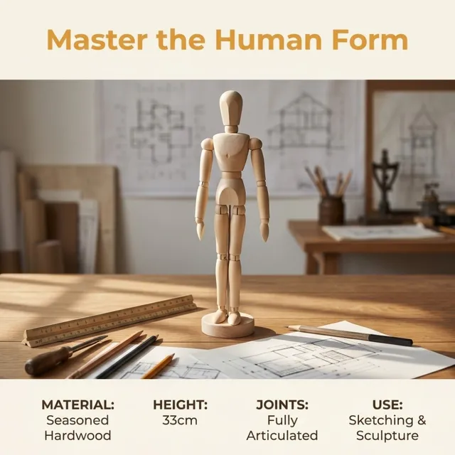 Flexible Joints Wooden Drawing Manikin Hardwood Material Movable Limbs Jointed Mannequin Figure Smooth Surface with Base Stand 1