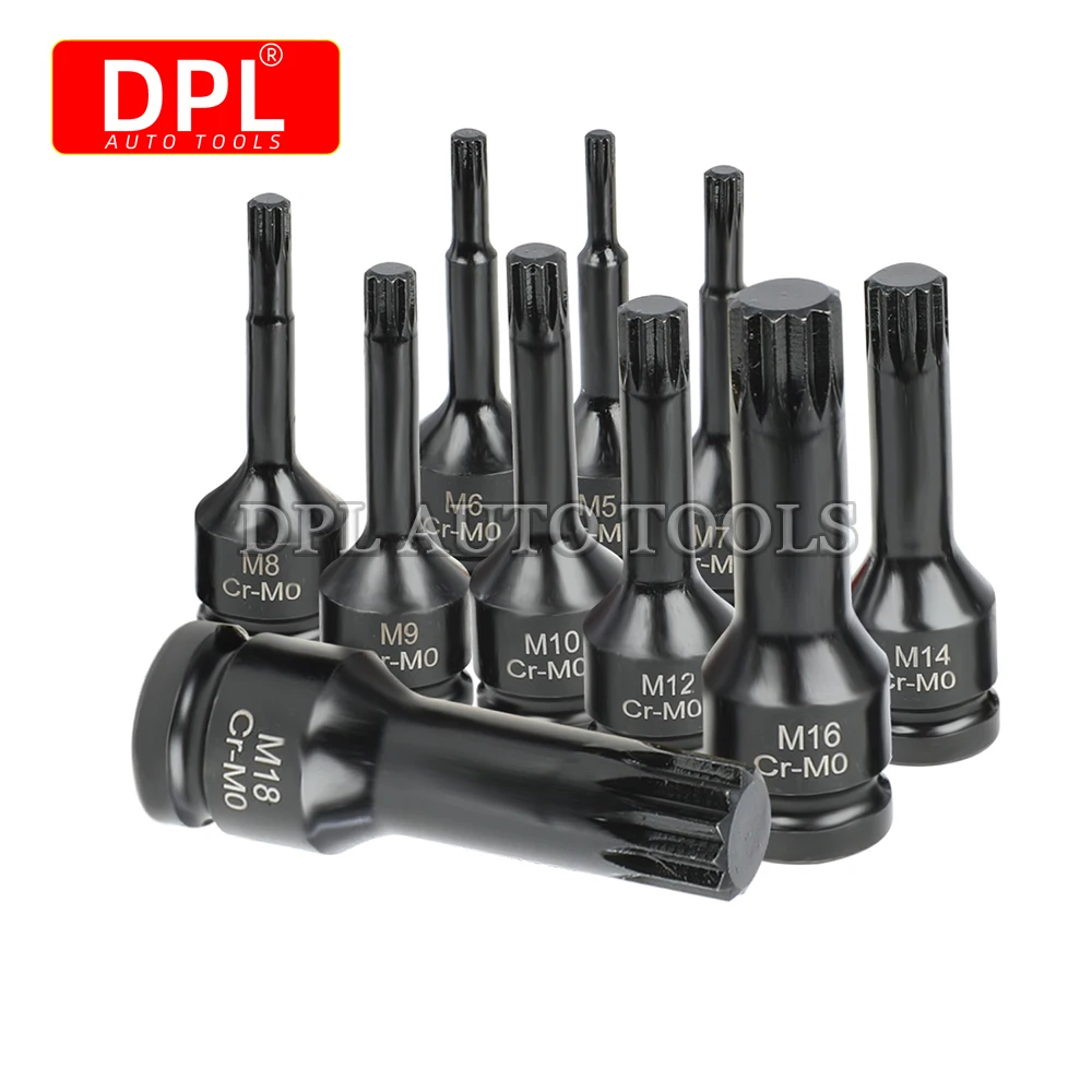 7-Piece 3/8" Drive Spline (Triple Square) Impact Socket Set - M5 To M14, Cr-Mo
