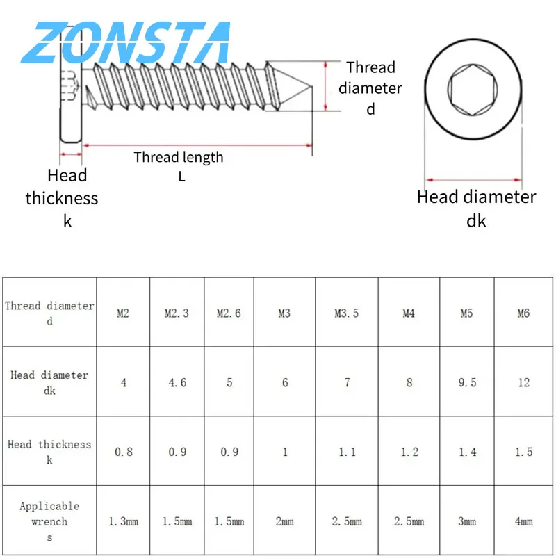 M2 M2.6 M3 M4 M5 M6 304 Stainless Steel Ultrathin Hexagon Low Flat Wafer Head Self Tapping Screw Wood Screws