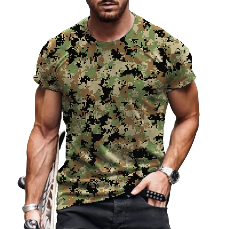 

Men's Camo T-Shirts Short Sleeve Round-Neck Summer Workout Sports Casual Tops Oversized Loose Breathable Street Male Tees 6XL