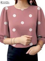 2025 Summer Polka Dots Printed Blouse ZANZEA Elegant Women Shirt Casual O-Neck 3/4 Sleeve Holiday Tops Fashion OL Work Blusas