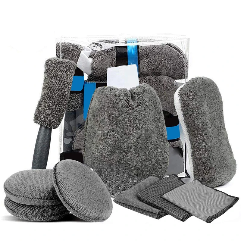 Car Cleaning Accessories 9pcs Microfiber Car Washing Kit Cleaning Tools Car-Detailing Polishing Waxing Sponge Brush Towel Glove Wash Accessories