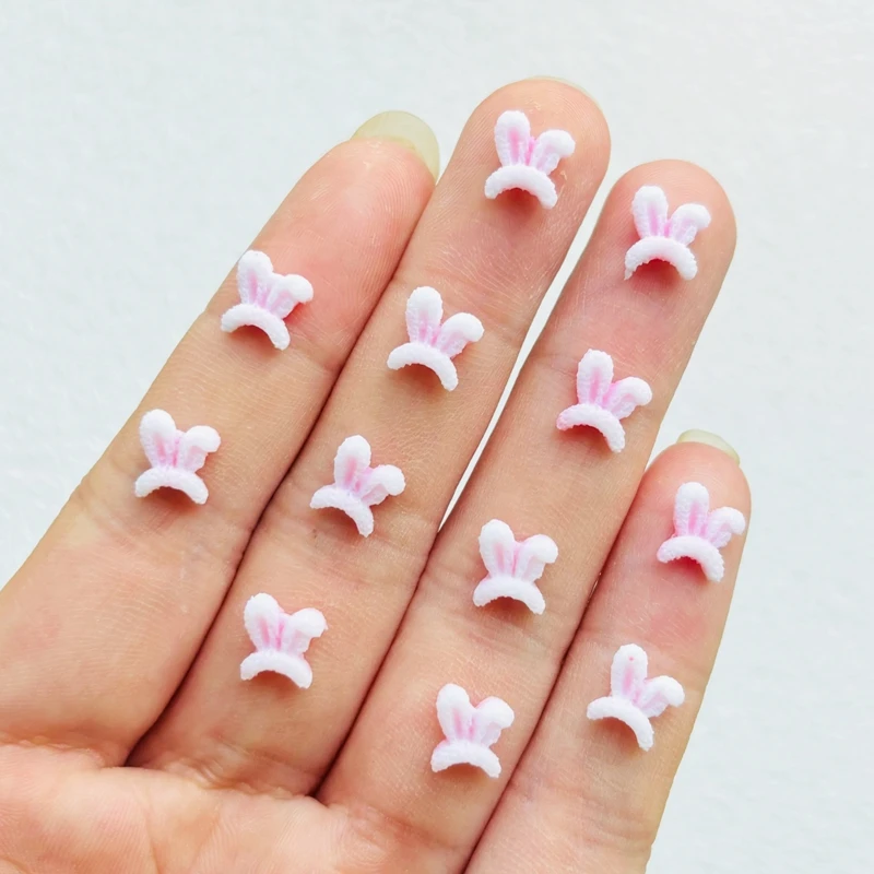 

100 Pcs Cute Mini Cartoon Rabbit ears Resin Figurine Crafts Cabochon Ornament Jewelry Manicure Hairpin Making Accessories