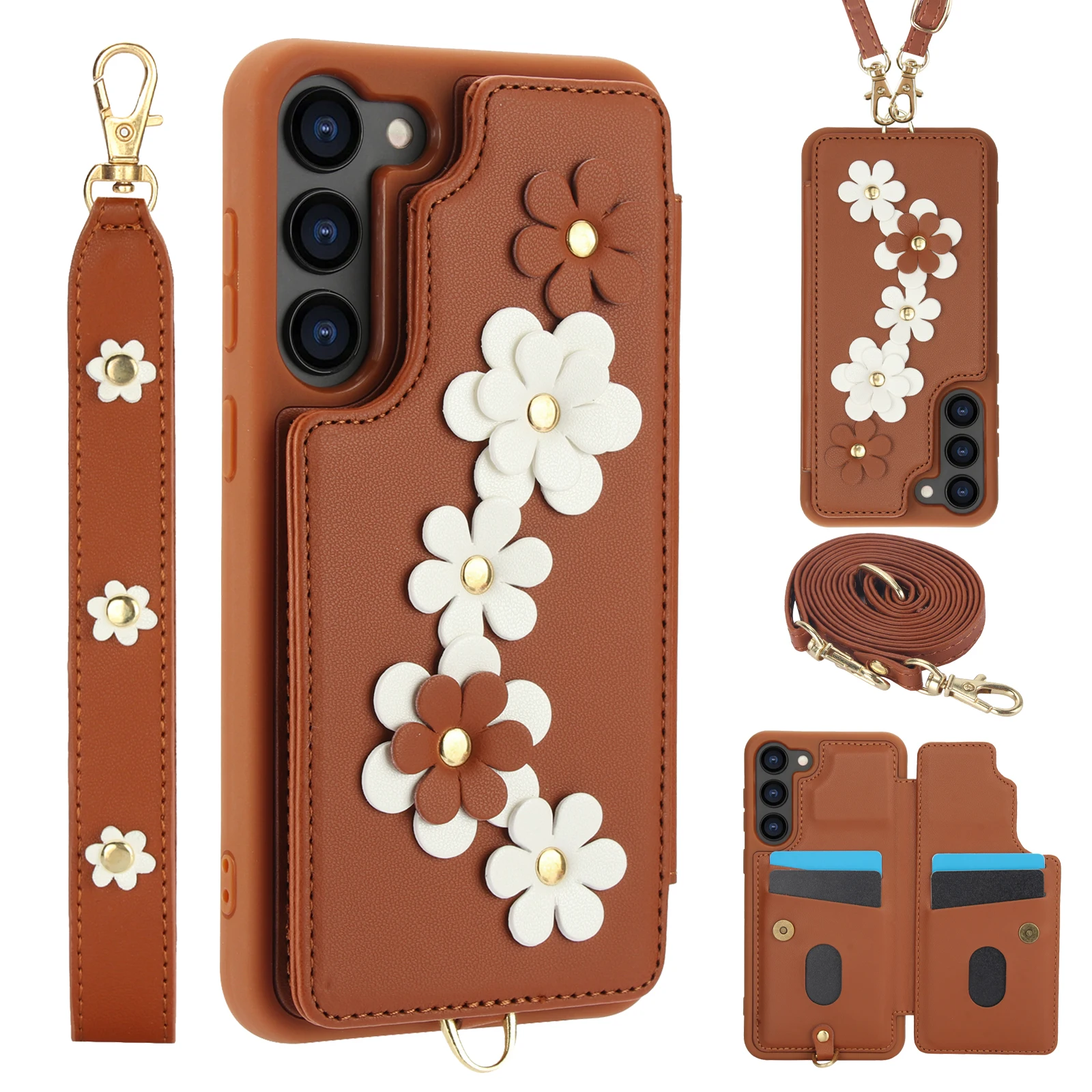 Elegant Crossbody Leather Rope Wallet Wrist Strap Phone Case Cover