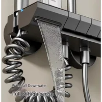 4 Functions Gun Grey Piano Light Emitting Diode Display Brass Material Bathroom Faucet Soft Jet Massage Shower System 4