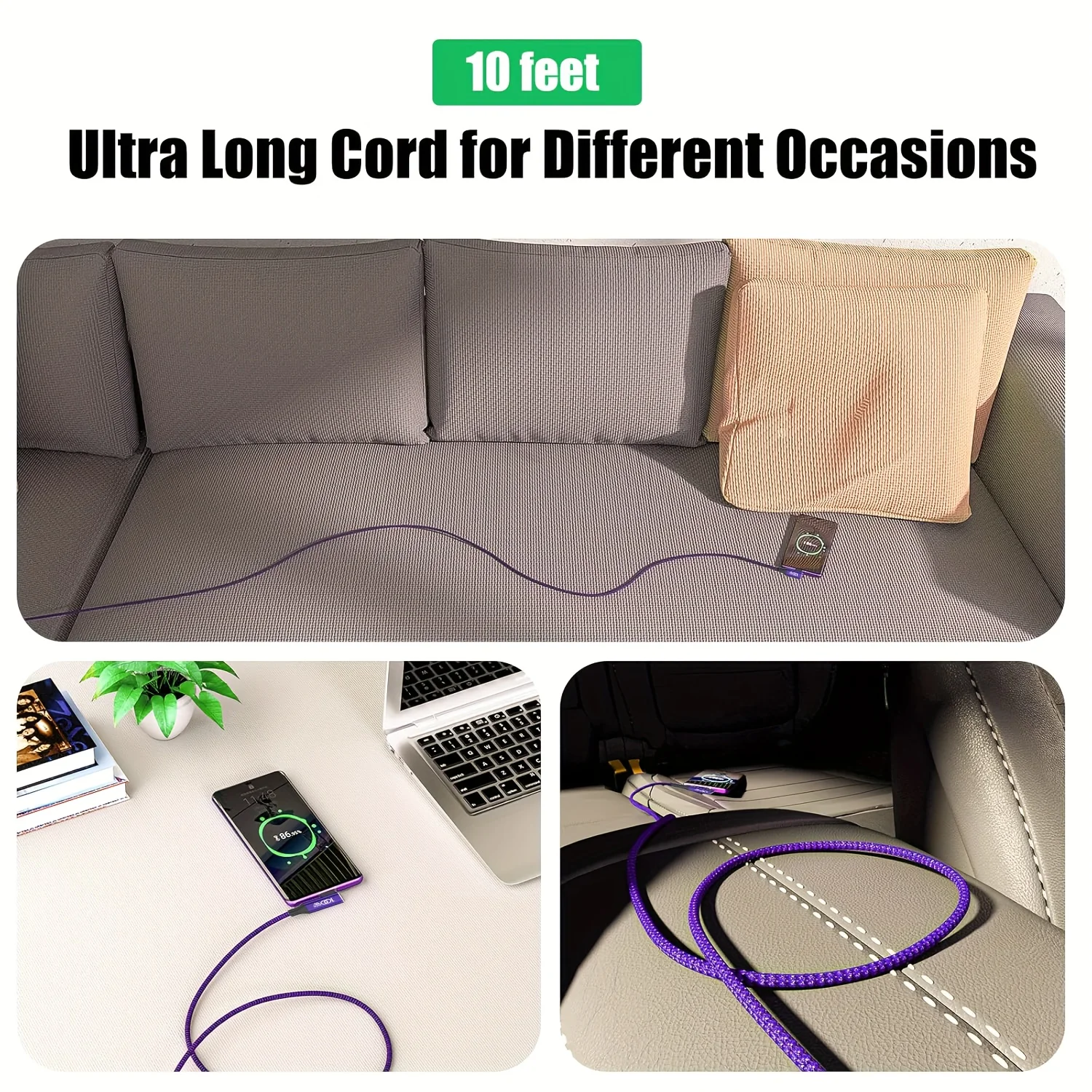 Durable Purple Nylon Braided USB-C Charging Cable