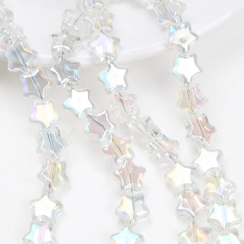 30 pièces de perles de verre brillantes de 7mm, étoiles à cinq branches, perles de couleur AB pour la fabrication de bijoux, Bracelets, fournitures de collier, accessoires de bricolage
