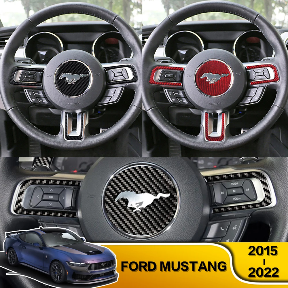 

4x Car Steering Wheel Carbon Fiber Stickers Interior Decoration Accessories For Ford Mustang 2015-2022 2016 2017 2018 2019 2020