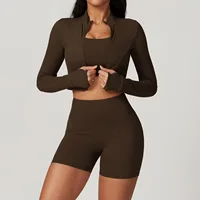 3PCS Yoga Set Women Workout Sets Sportswear Gym Clothing Fitness zipper Long Sleeve High Waist Leggings Sports Suits Yoga Suit - Image 2