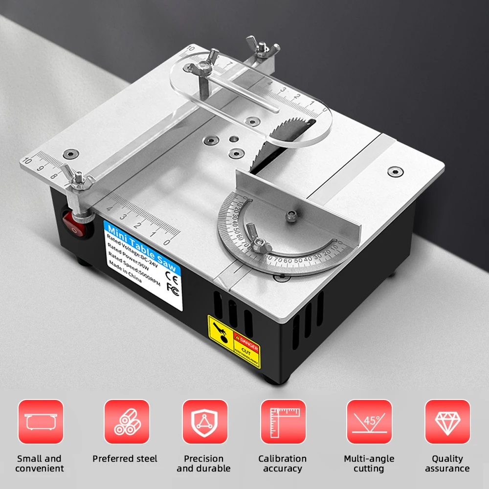 Table Saw 96W Adjustable Mini Multifunctional Table Saw Electric Desktop Household DIY Cutting Tool Woodworking Bench Lathe Cutter Machine
