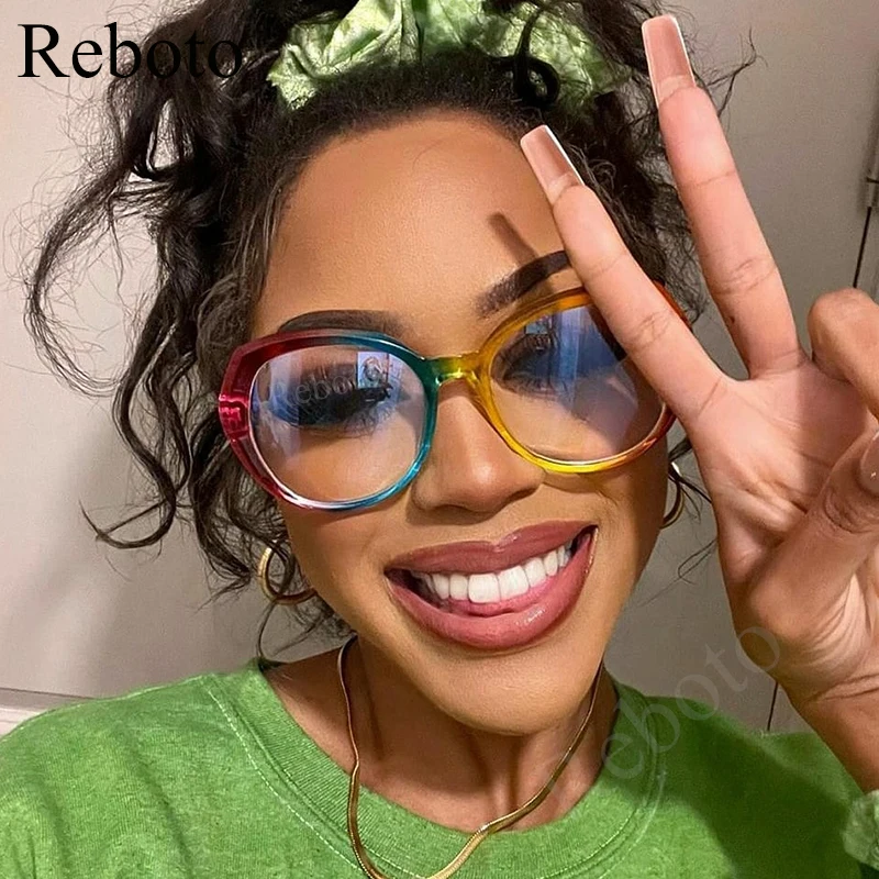 Fashion Oversized Oval Glasses Frame Unique Rainbow Blue Light