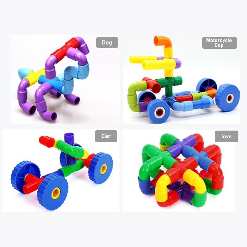 Pipe Building Blocks 21-100PCS DIY Assembling Pipeline Tunnel Bricks Set Model Montessori Toys Educational For Kids Gift