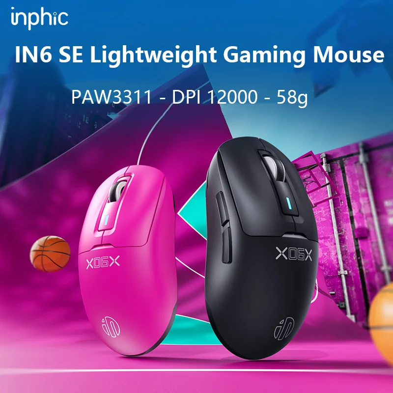Inphic IN6 SE PAW3311 Lightweight 1K Wireless Gaming Mouse Ergonomic Wired/Wireless/Bluetooth Mouse for Desktop Laptop Computer