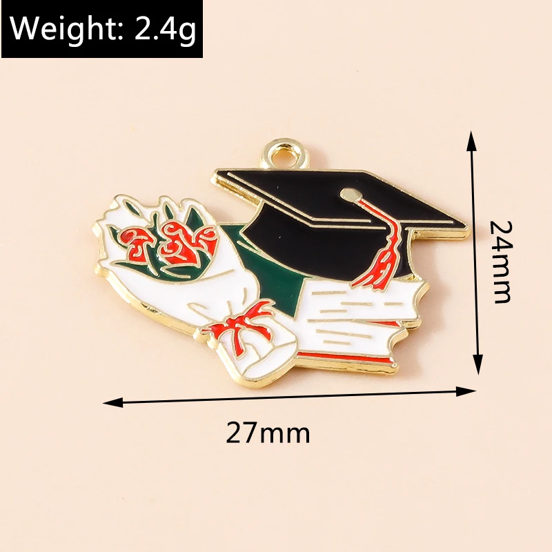 20pcs 귀여운 졸업 참 장식품 에나멜 연필 트렌처 캡 참 펜던트 쥬얼리 만들기 DIY 목걸이 귀걸이 액세서리