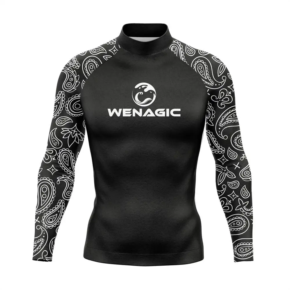 WENAGIC Surfing Shirt Men Rash Top Long Sleeves Swim Clothing Camiseta Natacion Hombre Rashguard For Surfing Uv Protection Tops