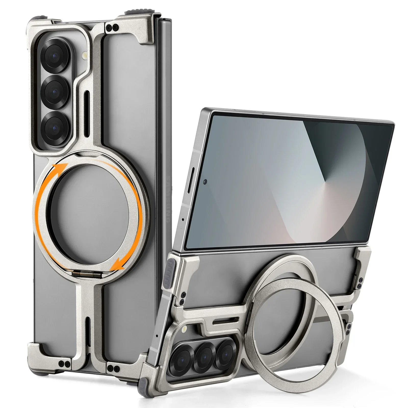 Oatsbasf for Samsung Galaxy Z Fold 7 6 5 Metal Phone Case for Magsafe Ring Stand Frameless Minimalist Magnetic Protective Cover