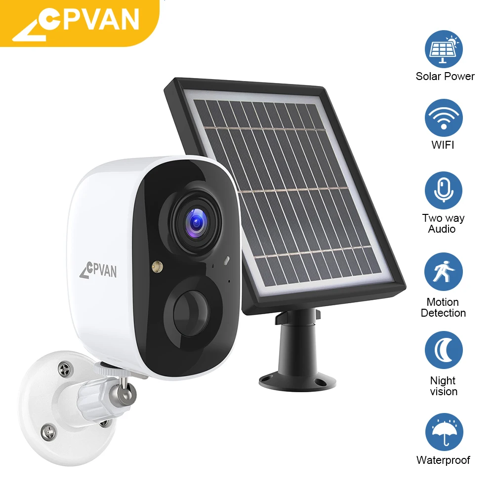 Cpvan Telecamera Ip Solare Per Esterni Wifi 1080P Wireless Home Security Spotlight Cam Telecamera Di Sicurezza Per Visione Notturna