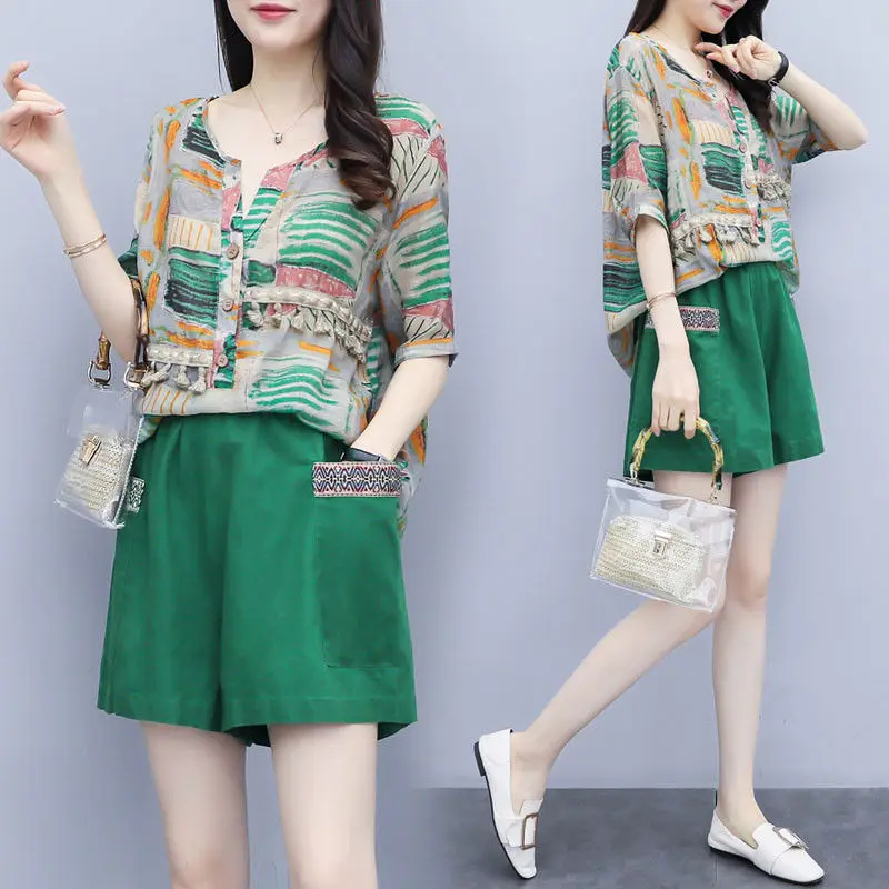 Elegant Fashion Harajuku Slim Fit Women's Clothing Loose Casual All Match Tops Women Sets Solid Pockets Shorts Two Piece Set