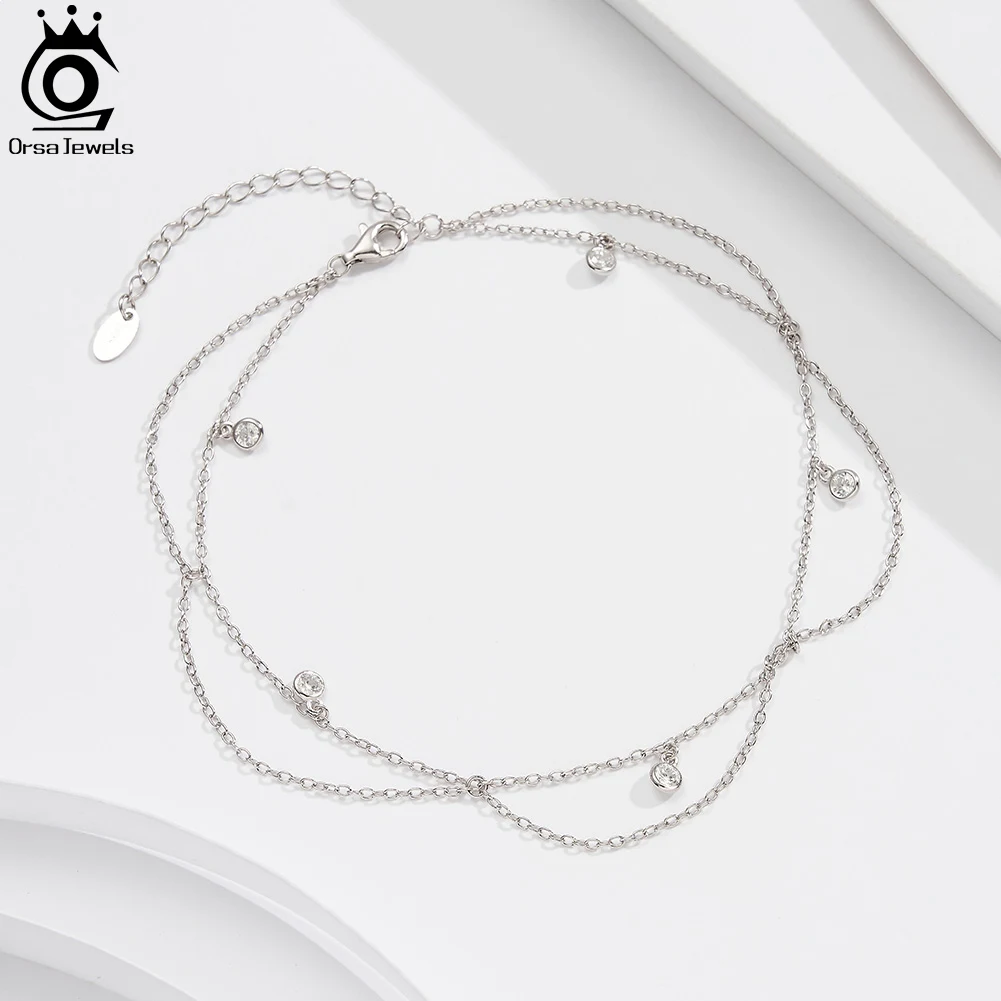 925 Sterling Silver Bohemia Zirconia Pendants Anklets Foot Jewelry Clear CZ Charm Rhinestone Bracelet on Leg SA72