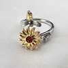 Opening Adjustable Spinning Sunflower Bee Release Stress Ring Rotatable Zircon Copper Finger Ring For Women Fashion Jewelry 4