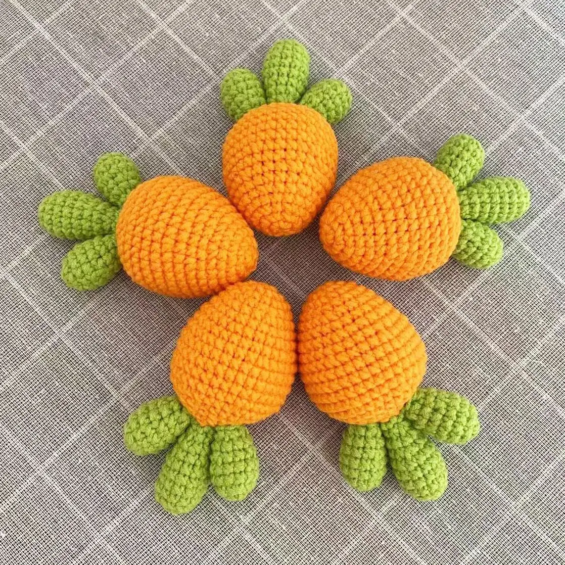 3PCS Knitted Carrots Strawberry Crochet Fruits Cute For Hat Sweater Cloth Decorations Carrot DIY Applique Gift Accessories crochet fruit ornament
