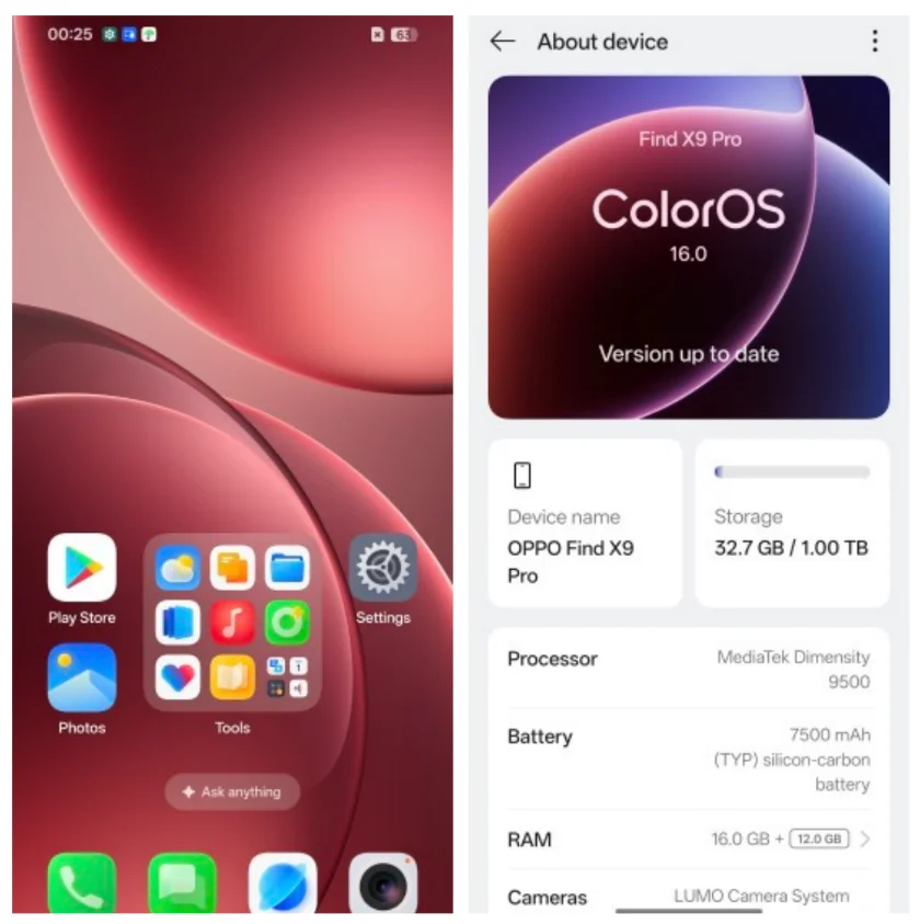 OPPO Find X9 PRO AI 5G Dimensity 9500 6.78 AMOLED 120HZ 7500mah 80W Super Flash Charge 50MP NFC Wifi7Google Play ColorOS 16 X9