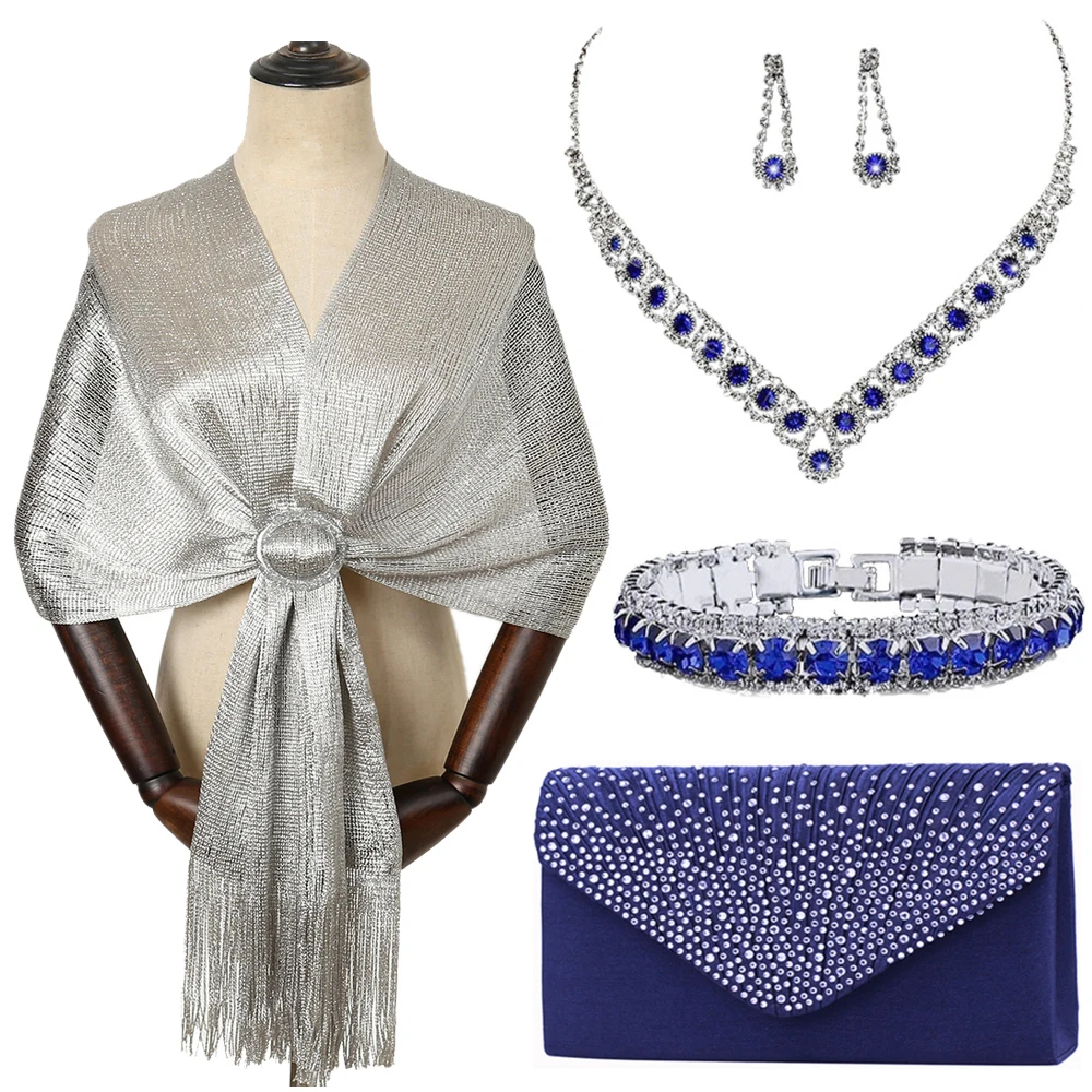thumbnail image 1 of Conjunto de 5 piezas de joyas de plata con diamantes de imitación para mujer, collar y pendientes de circonita hueca para Halloween, bodas, fiestas nupciales, accesorios de noche, 1 of 4
