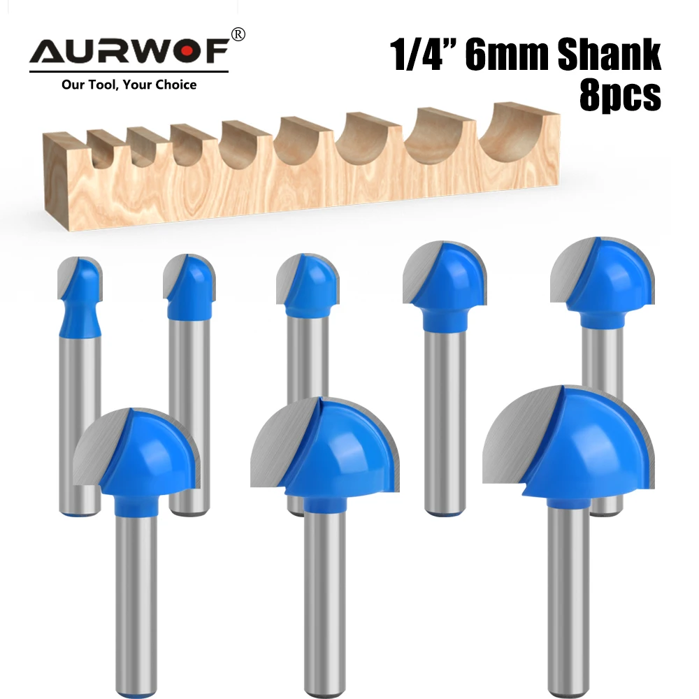 AURWOF8pcs6mm14ShankBallNoseRouterBitsetRoundMillingCutter