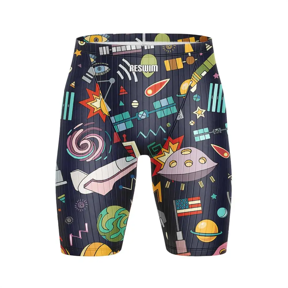 Summer Men's Print Swim Jammer Swimsuit Beach Tight Shorts Swimming Trunks Sports Quick Dry Swimwear Diving Surfing Pants