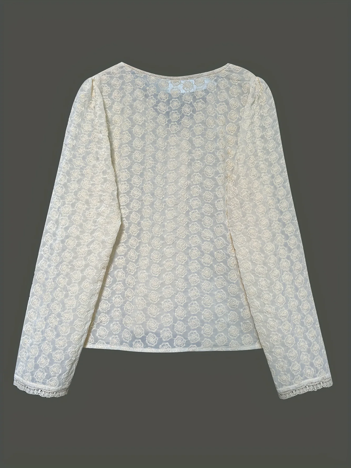 Spring and Autumn New Fashion Women's Cardigan Single Breasted Mesh Long Sleeve Lace Shirt Elegant Slim Short V-Neck Blouse