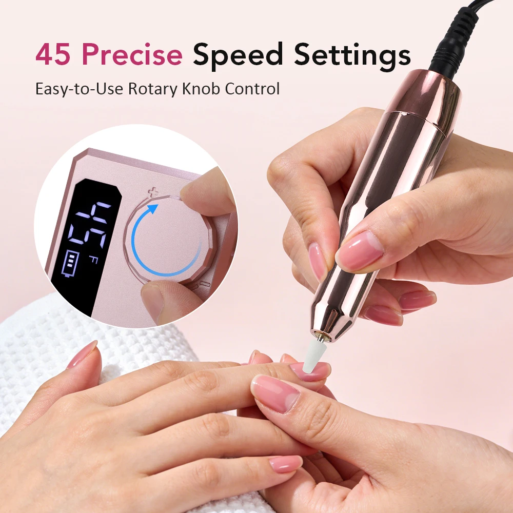 휴대용 전동 네일 드릴 머신 프로 4000mAh 대용량 배터리 45000RPM 충전식 젤 네일 폴리싱 파일 매니큐어 도구
