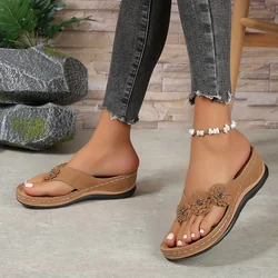 Women's Floral Beach Flip - Flops - Cozy Slip - On Summer Sandals, Stylish Casual Outdoor Wear - 38 (Brown)