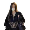Y2K Gothic Butterfly Print Oversize Zip Up Hoodies Winter New Grunge Half zipper Sweatshirt Casual Hooded Jacket Streetwear 후드티 4